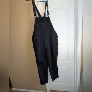 Old Navy Women's Charcoal Distressed Denim Overalls